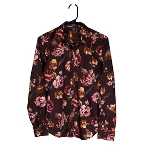 Chaps Ralph Lauren Women's Brown Floral Button Up Shirt Blouse PXL Petite Top - Picture 1 of 8