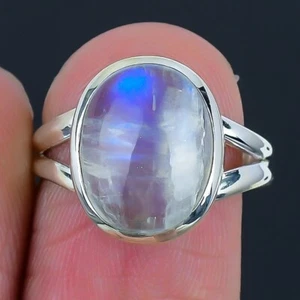 rainbow Rainbow Moonstone Stone Wedding Cluster Ring Jewelry Size 7 Solid Silver - Picture 1 of 7