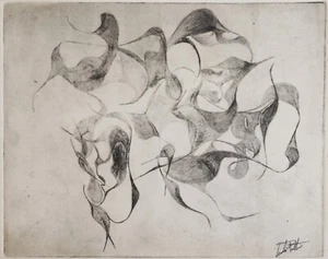 Vintage Signed Mid Century Modern Modernist Abstract Etching Engraving - Picture 1 of 5