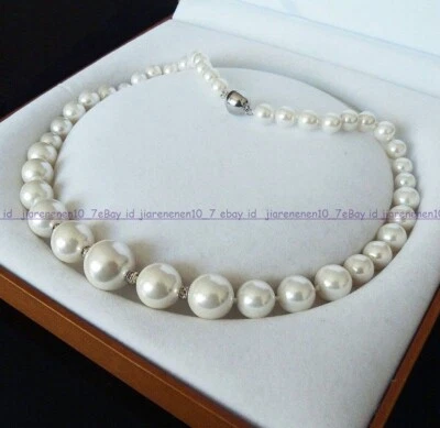 Genuine 6-14mm White South Sea Shell Pearl Round Beads Necklace 18 Inches - Image 1 of 4