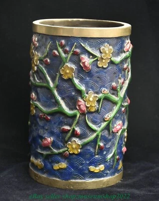 Jarrón lápiz 4,6" Qing Qianlong cobre dinastía Cloisonne ciruela flor cepillo maceta Foto 1 de 4