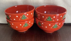 Waechtersbach Christmas Tree Cereal Bowl 6" Red Germany Footed set/4 - Picture 1 of 7