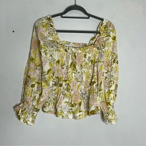 Who What Wear Größe XS Baumwolle gesmockt Ballonärmel Blumenmuster Boho Bluse Top - Bild 1 von 6