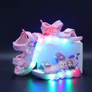 Mädchen Elsa Prinzessin Glow Schuhe LED Leuchtende Kinder Sommer Strand Sandalen - Bild 1 von 9