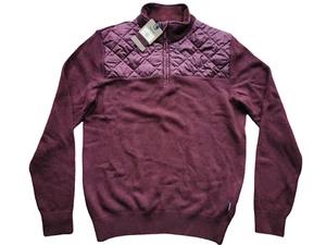 BARBOUR MENS HALF ZIP ESSENTIAL SWEATSHIRT JUMPER KNIT BORDEAUX QUILT - MEDIUM - Picture 1 of 1