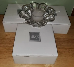 Set of 3 NEW Mikasa ZINNIA Crystal Tea Light Candle Holder Scalloped Flowers - Picture 1 of 9