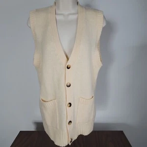 Vintage Womens Sweater Cardigan Vest Small Beige Knit Shetland Wool Savile Row - Picture 1 of 12