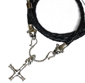 925Silber Wikinger Island Kreuz Wolfskreuz Nappa Lederkette L73cm 925 Wolfsköpfe - Bild 1 von 13