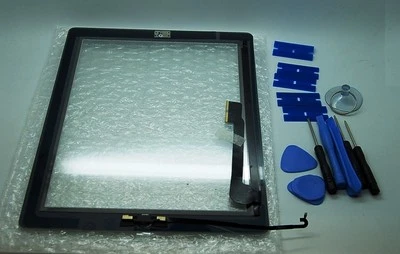 NUOVISSIMO DIGITALIZZATORE IPAD 4 NERO, TOUCH SCREEN, VETRO ANTERIORE, NASTRO 3M + STRUMENTI