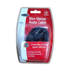 BELKIN CABLE AUDIO AUX 3.5MM 3.6M NICKEL PLATED CAR HOME SPEAKER BLACK F8V203-12 - Picture 1 of 3