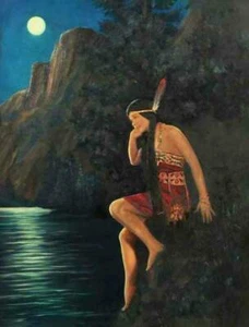 Indian Maiden Moon Light Lake by Bertram Dorien Basabe from 1930s - Picture 1 of 1