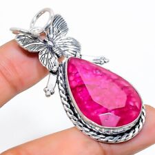 Ruby(Simulated) Gemstone Handmade 925 Sterling Silver Jewelry Pendant 2.21"