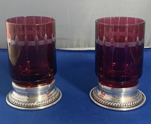 antike rote Glas Sterling Silber Ständer kleine Kelche 2 Stück - Bild 1 von 10