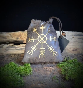 Rune bag Crystal Storage Pouch Faux Leather Viking Aegishjalmur Helm of Awe - Picture 1 of 2