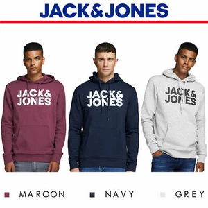 Jack And Jones Mens Hoodie Corp Logo Print Sweat Cotton Blend Basic Jumper - Picture 1 of 88