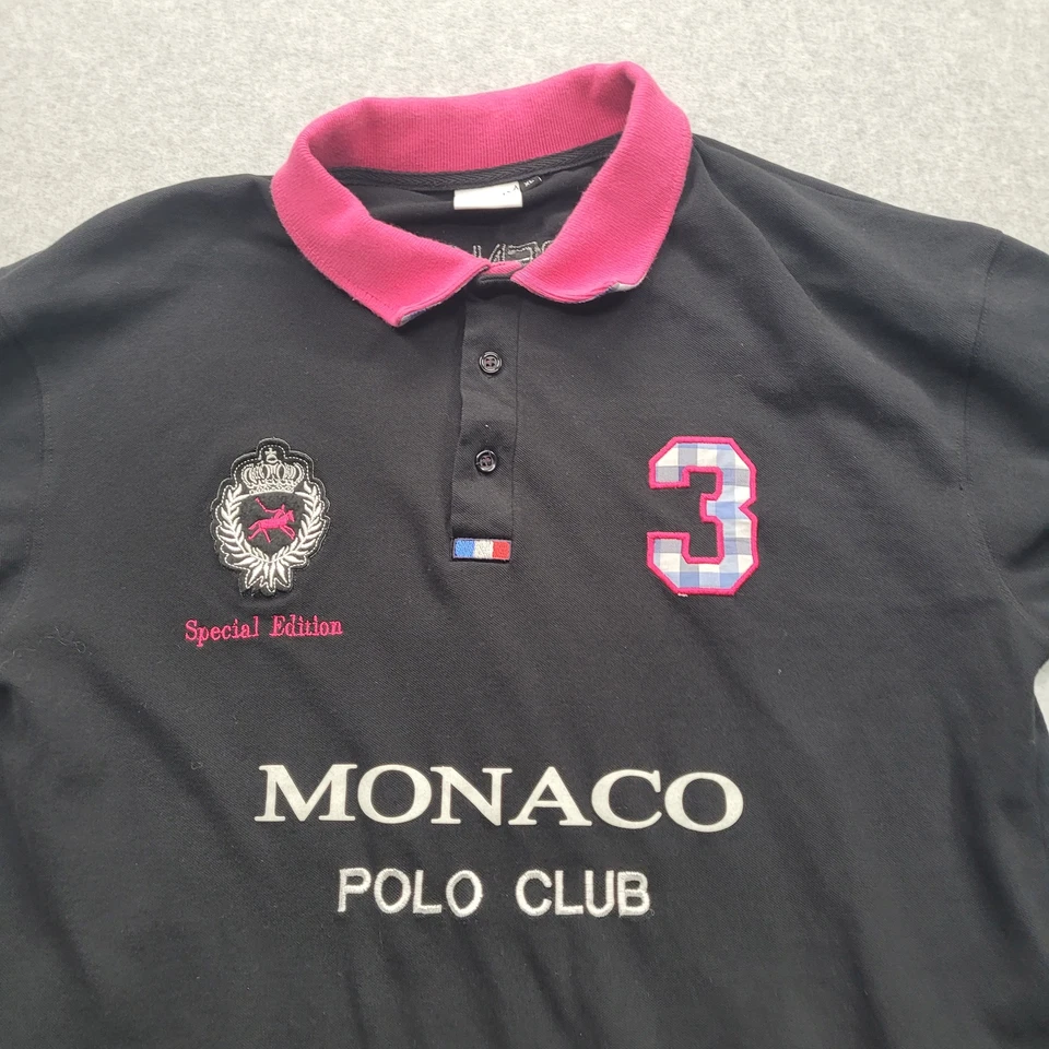 Monaco Polo Club French Riviera Men's XL #3 Black Short Sleeve Polo  - Image 1 of 4