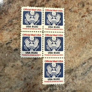 USPS STAMP #O132 OFFICIAL MAIL $1 EAGLE  - Block Of 5 - MNH - Picture 1 of 2