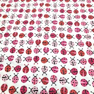 Urban Zoologie Strawberry Red Pink Ladybugs 1 Yard Cotton Fabric Robert Kaufman - Picture 1 of 5