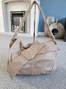 Coast Beige Bow Detail Faux Leather Handbag Shoulder Bag Slouch Hobo - Picture 1 of 12