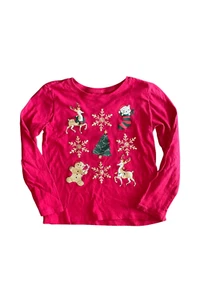 The Childrens Place Girls Size Small 5/6 Pullover Christmas Top Red Long Sleeve - Picture 1 of 4