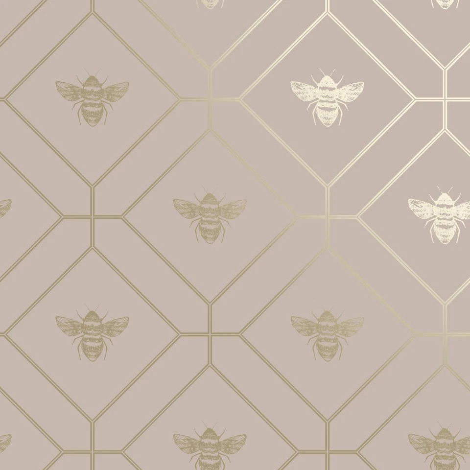 Holden Honeycomb Bee Wallpaper Geometric Diamonds Metallic Gold - Pink 13083