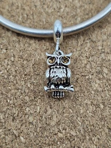 Authentic Orange Cz Crystals Owl Bird Animal European Spacer Charm Bead - Picture 1 of 2