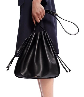 890 $ NUEVO A.P.C APC Grande Negro Courtney Cubo Cordones BOLSO DE MANO CUERO DE BECERRO Foto 1 de 4