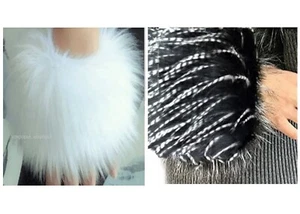 Puños de muñeca de piel sintética mullidos blancos cremosos negros de Flirt London talla única nuevos con etiquetas - Imagen 1 de 13