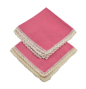 VINTAGE LACE HANDKERCHIEF PINK 12" X 12" SET OF 2 - Picture 1 of 5