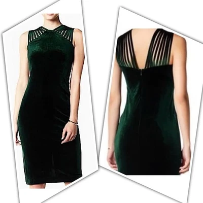 Nicole Miller 深绿色丝绒弹力天鹅绒笼连衣裙紧身连衣裙 尺寸 4.EUC — 第 1/4 张图片