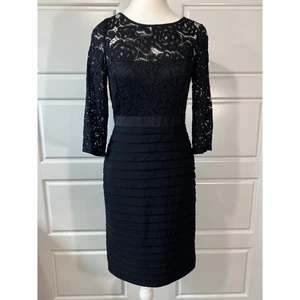 Vestido de cóctel Adrianna Papell negro de encaje con corpiño en capas para mujer talla 2 - Imagen 1 de 12