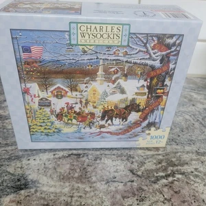 NEW Charles Wysocki Small Town Christmas 1000 PC Sealed Puzzle Hasbro MB - Picture 1 of 2