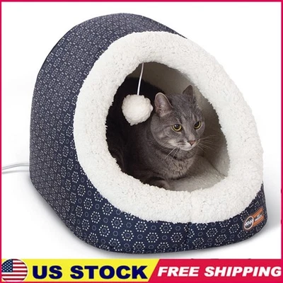 Heated Cat Cave Tunnel Fleece Bed Plush Toy Machine Washable Soft Cozy New - Image 1 of 4