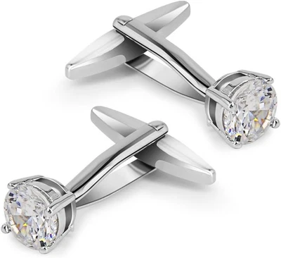 Elegante conjunto de abotoaduras de cristal branco cintilante cor diamante para - Imagem 1 de 4