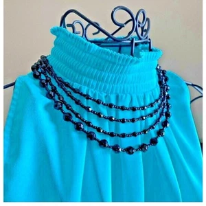 Vintage Miriam Haskell 16" Halskette schwarz Perlen 4-Strang Hakenschwanz Blume signiert - Bild 1 von 5