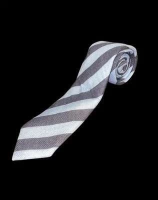 CORBATA ACTUAL HUGO BOSS AZUL SOBRE AZUL A RAYAS LINO MEZCLA ALGODÓN L61” W3” ITALIA Foto 1 de 4