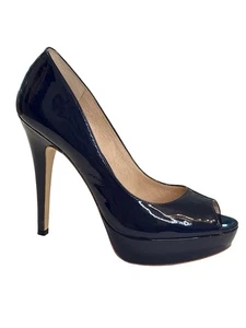 Pour La Victoire Women’s 8M Navy Blue Patent Leather Peep Toe Platform Heels - Picture 1 of 8