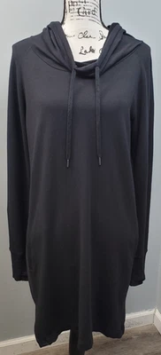 Athleta толстовка с капюшоном платье женщин маленький черный флис с подкладкой длинным рукавом шнурок - Изображение 1 из 4