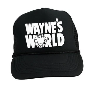 WAYNE'S WORLD TRUCKER HAT ~ BLACK MESH CAP ~ FUNNY HALLOWEEN COSTUME 90s garth - Picture 1 of 4