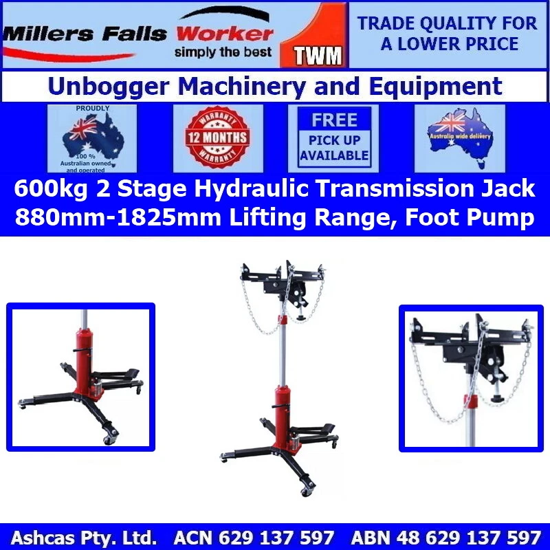 MILLERS Falls TWM 600kg (1322lb) 2 Stage Vertical Hydraulic Transmission Jack