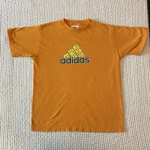 VTG Adidas T Shirt Youth M Orange Graphic Print Logo Spellout Made In USA 90s - Picture 1 of 9