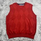 Oscar De La Renta Sweater Vest Mens Extra Large XL Red V Neck Diamond Pullover