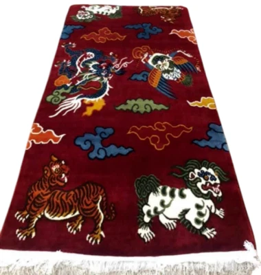 ALFOMBRAS TIBETANAS DE LANA DE TIGRE Y DRAGÓN ANUDADAS HECHAS A MANO.  90 cm x 180 cm 3 x 6 pies Foto 1 de 3