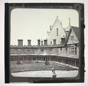 Antique Glass Magic Lantern Slide HORSE-SHOE CLOISTERS WINDSOR CASTLE - Imagen 1 de 4