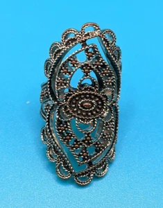 Wrap Around Vintage Style Silver Tone Filigree Ring - Intricate Design - Size 8 - Picture 1 of 8