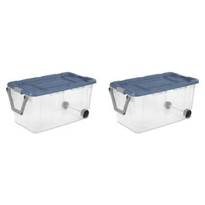 160 Qt. Wheeled Storage Box Plastic Adult, Blue Moonlight, Set of 2 - Picture 1 of 8