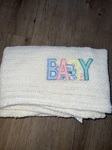 Vintage Cotton Baby Blanket Pastel Embroidered Woven Knit Waffle Weave USA Made - Picture 1 of 5