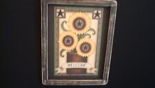 Primitive Country Print **WELCOME with SUNFLOWERS** black frame 9 1/2" x 12"