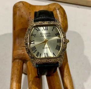 Kenneth Jay Lane Gold & Black Crystal Encrusted Ladies Wrist Watch Working VGC - Picture 1 of 14