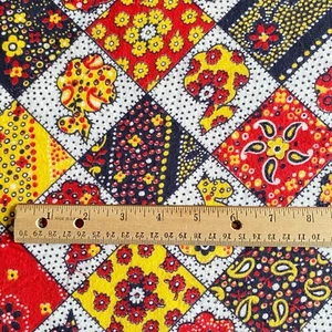 1.5 YD 1970s Calico Flannel Fabric Red Black Yellow Vintage - Picture 1 of 6